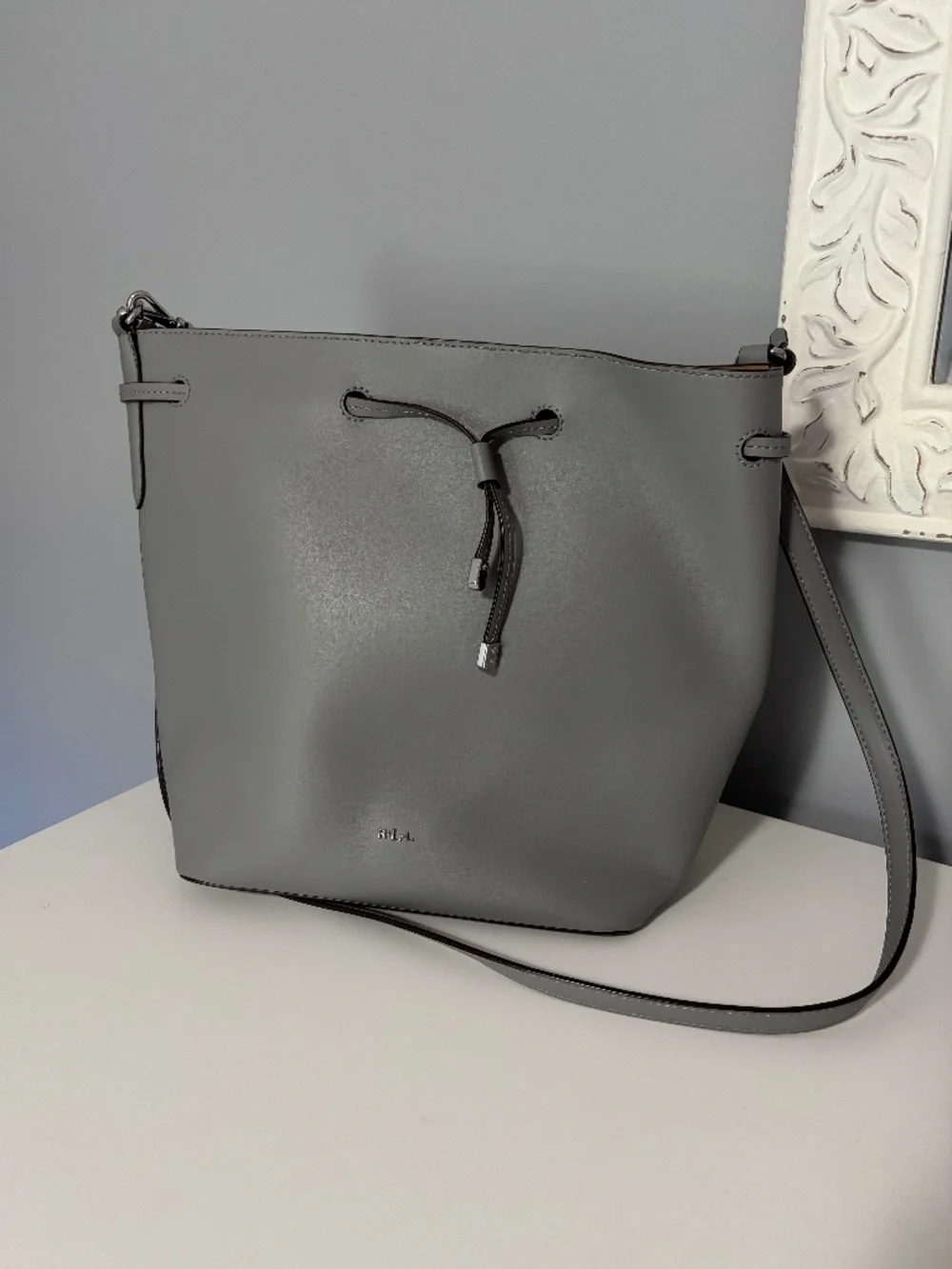 Gray Lauren Ralph Lauren Debby leather drawstring bucket bag